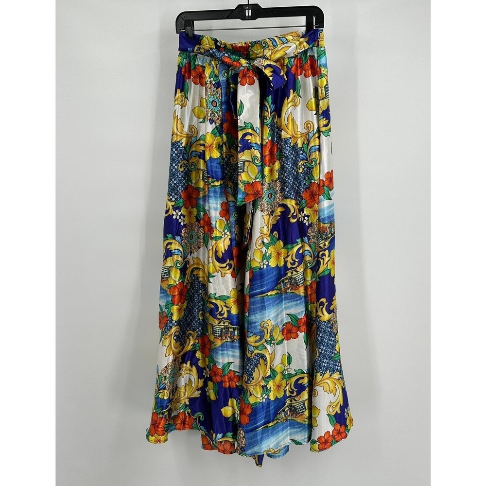 Her Destiny Womens Boho Floral Baroque Satin Maxi Sz S M Mediterranean Tropical